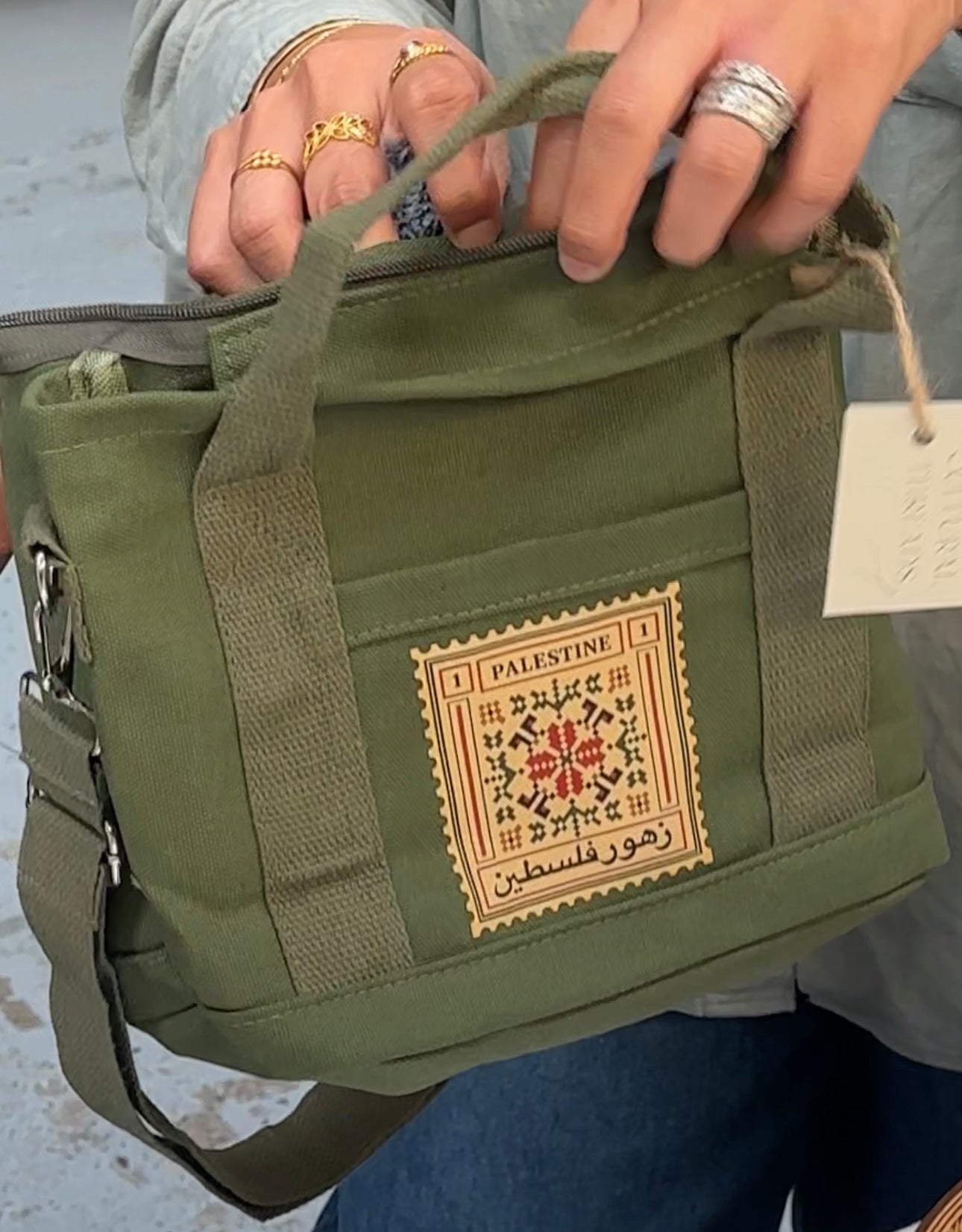 Tatreez Stamp Crossbody in Olive Green (popular)
