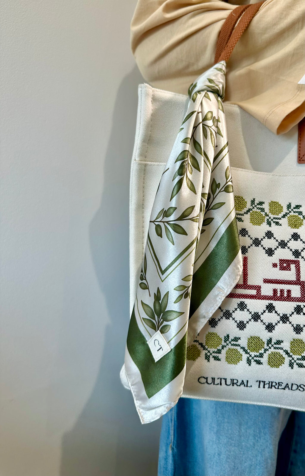 Satin Effect Olive Scarf